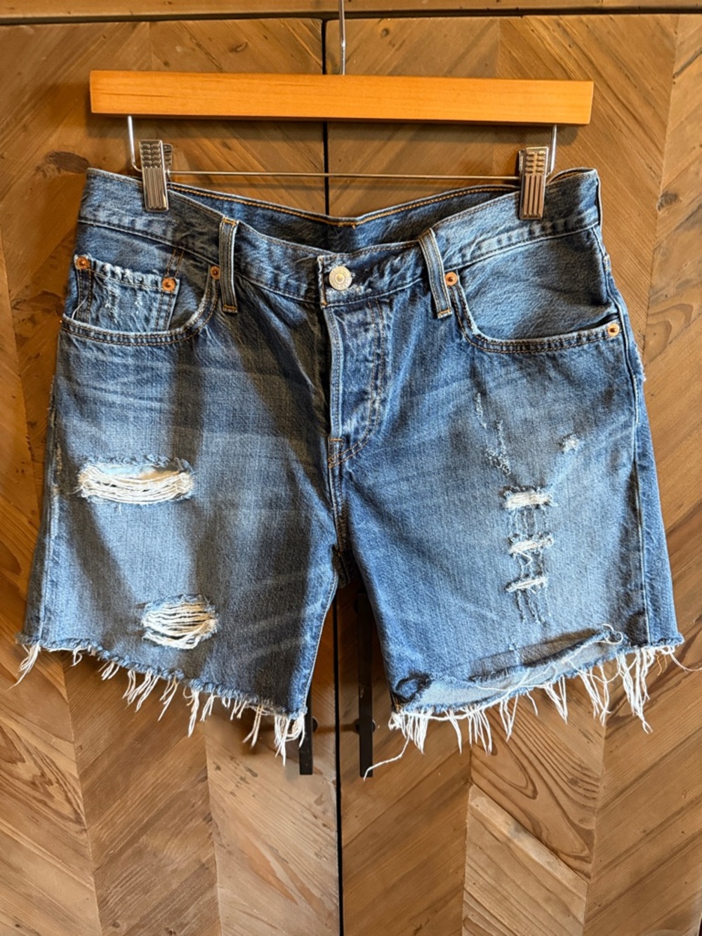 Levi's Distressed Light Blue Denim Jean Shorts